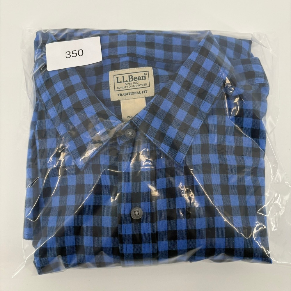 LL Bean Mens Traditional Fit Buffalo Check Flannel Shirt Blue Black Medium M-Reg - Picture 10 of 10